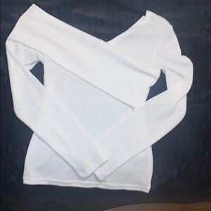 One shoulder asymmetric ribbed fitted sweater top